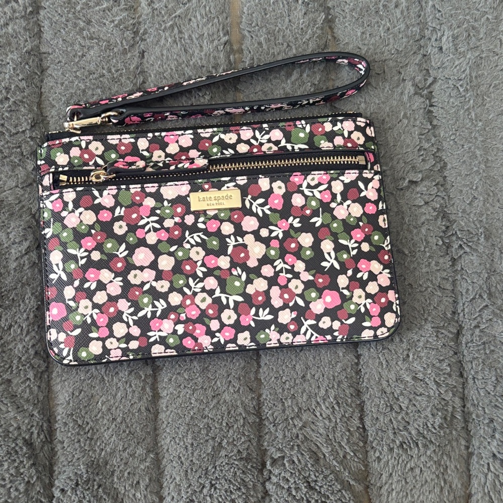 Kate Spade Floral Wristlet Clutch - Black, Pink, and White